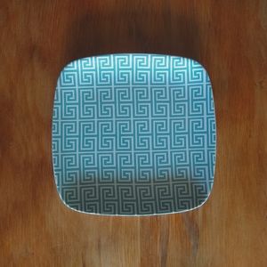 Jonathan Adler Greek Key Happy Chic Ceramic Dinner 11" Plate Teal & White